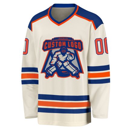 Custom Orange-Royal Hockey Jersey - Personalized Cream Team Apparel Custom Cream Orange-Royal Hockey Jersey