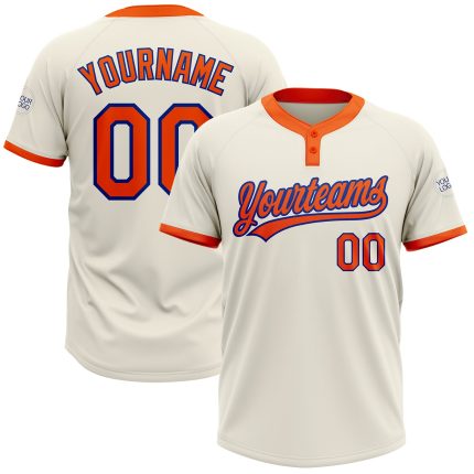 Custom Cream Orange-Royal Two-Button Unisex Softball Jersey - Lightweight Athletic Wear for Teams and Fans Custom Cream Orange-Royal