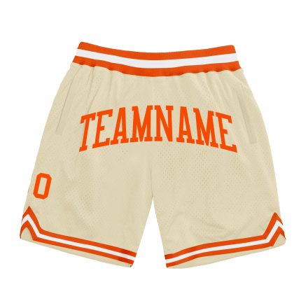 Custom Cream Orange-White Basketball Shorts - Authentic Throwback Design Custom Cream Orange-White Authentic Throwback Basketball