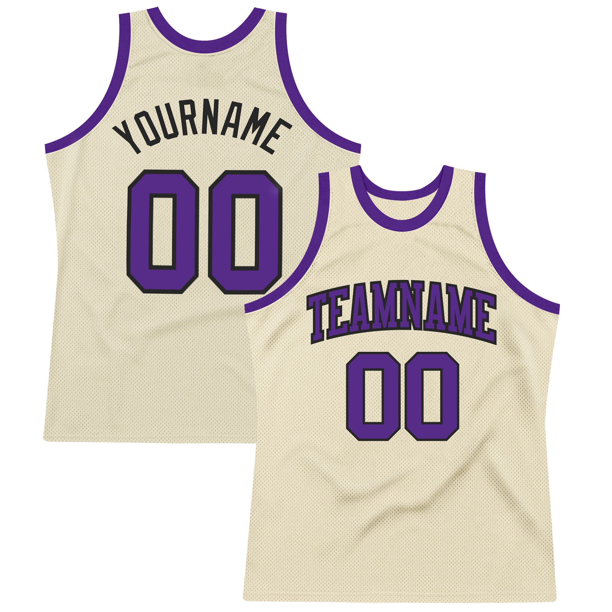 Authentic Throwback Basketball Jersey - Custom Purple and Black Design Custom Cream Purple-Black Authentic Throwback Basketball