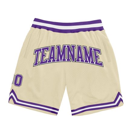 Custom Basketball Shorts Cream Purple Black Authentic Throwback Style Custom Cream Purple-Black Authentic Throwback Basketball