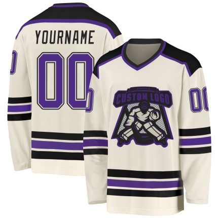 Custom Purple Black Hockey Jersey - Personalized Cream Design for Teams Custom Cream Purple-Black Hockey Jersey