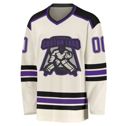 Custom Purple Black Hockey Jersey - Personalized Cream Design for Teams Custom Cream Purple-Black Hockey Jersey