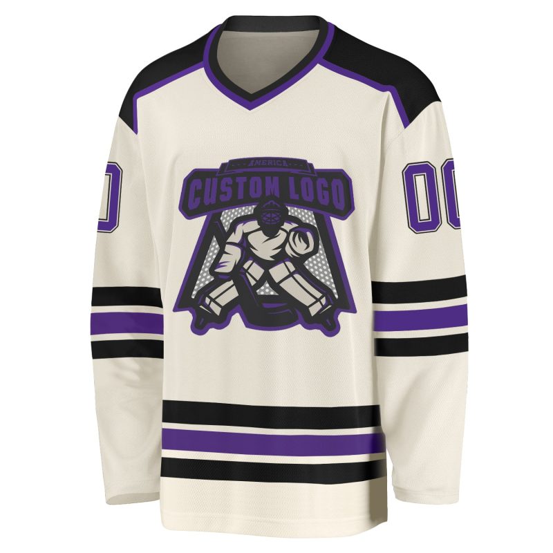 Custom Purple Black Hockey Jersey - Personalized Cream Design for Teams Custom Cream Purple-Black Hockey Jersey