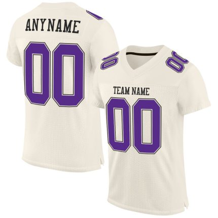 Custom Purple Black Mesh Football Jersey - Authentic Design, Personalized for Fans Custom Cream Purple-Black Mesh Authentic