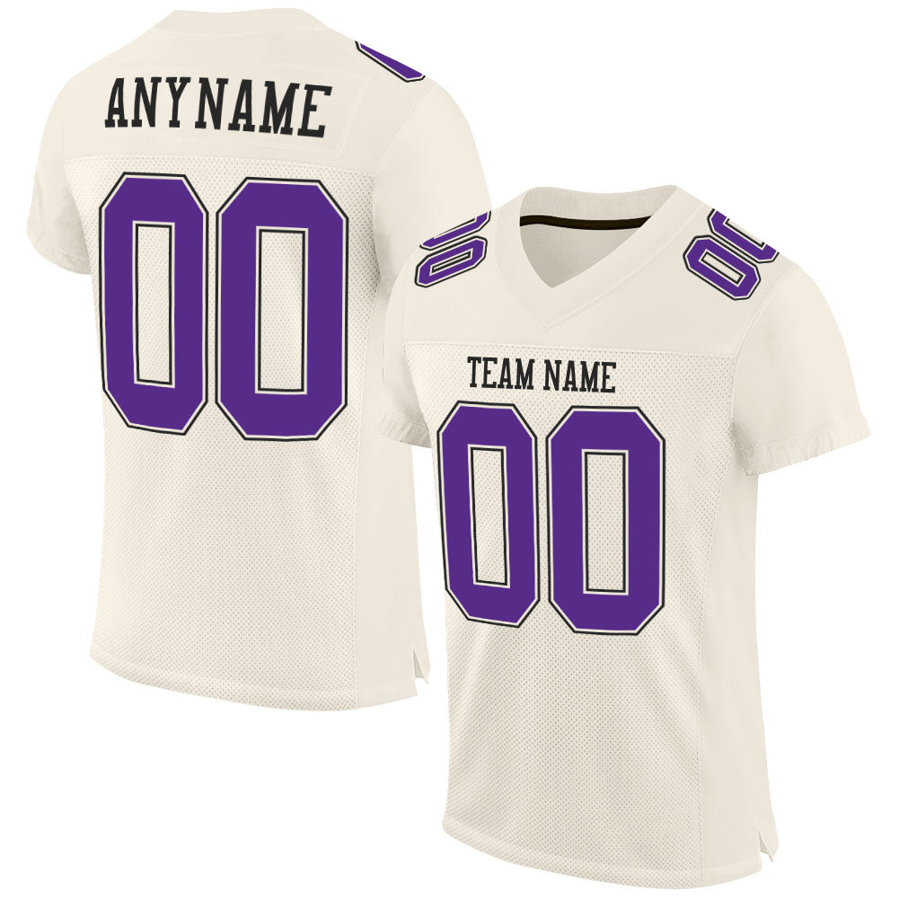 Custom Purple Black Mesh Football Jersey - Authentic Design, Personalized for Fans Custom Cream Purple-Black Mesh Authentic