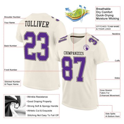 Custom Purple Black Mesh Football Jersey - Authentic Design, Personalized for Fans Custom Cream Purple-Black Mesh Authentic