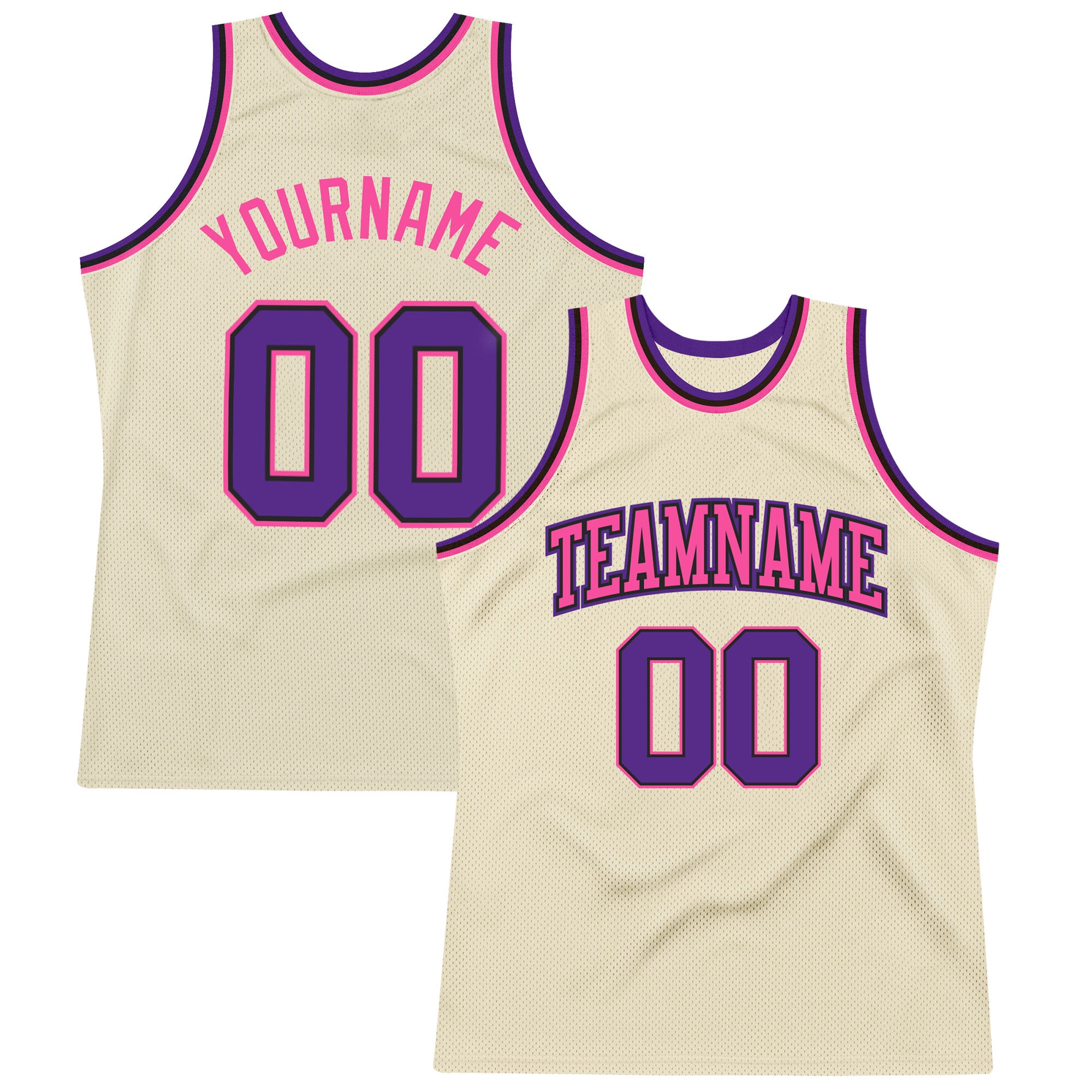Authentic Throwback Basketball Jersey Custom Cream Purple Black Pink Design Custom Cream Purple Black-Pink Authentic Throwback