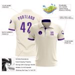 Custom Golf Polo Shirt in Cream and Purple - Performance Fabric Custom Cream Purple Performance Golf Polo Shirt