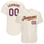 Custom Cream Purple Pinstripe Jersey - Authentic Purple-Gold Baseball Jersey Custom Cream Purple Pinstripe Purple-Gold Authentic