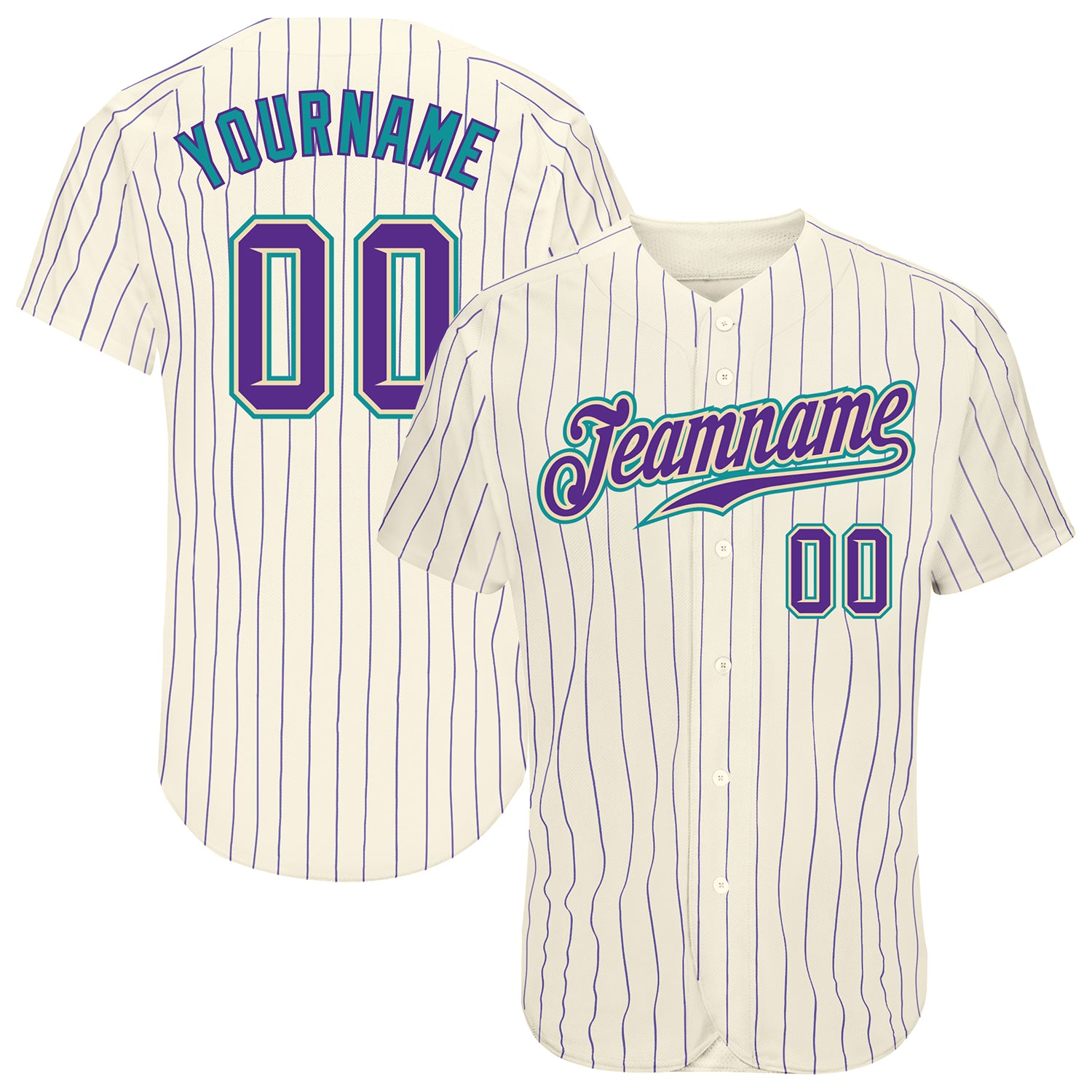 Custom Cream Purple Pinstripe Purple-Teal Authentic Baseball Jersey Style 9809 Custom Purple Teal Pinstripe Authentic Baseball Jersey - Style 9809 Custom Cream Purple Pinstripe Purple-Teal Authentic Baseball