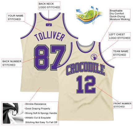 Custom Basketball Jersey - Purple Silver Gray Authentic Throwback Design Custom Cream Purple-Silver Gray Authentic Throwback