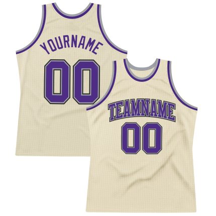 Custom Basketball Jersey - Purple Silver Gray Authentic Throwback Design Custom Cream Purple-Silver Gray Authentic Throwback
