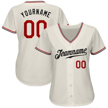 Custom Red Black Baseball Jersey - Authentic Design, Customizable Size and Fit Custom Cream Red-Black Authentic Baseball