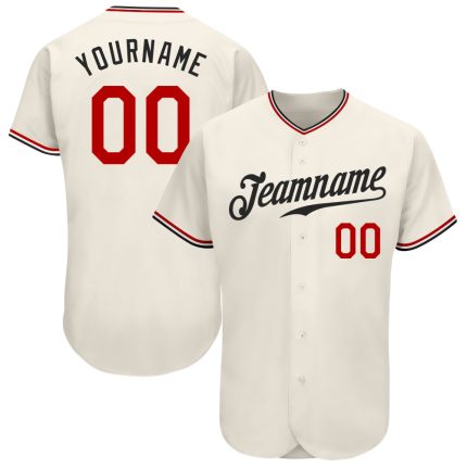 Custom Red Black Baseball Jersey - Authentic Design, Customizable Size and Fit Custom Cream Red-Black Authentic Baseball