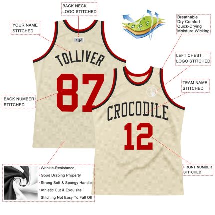 Custom Cream Red Black Basketball Jersey Authentic Throwback Design Custom Cream Red-Black Authentic Throwback Basketball