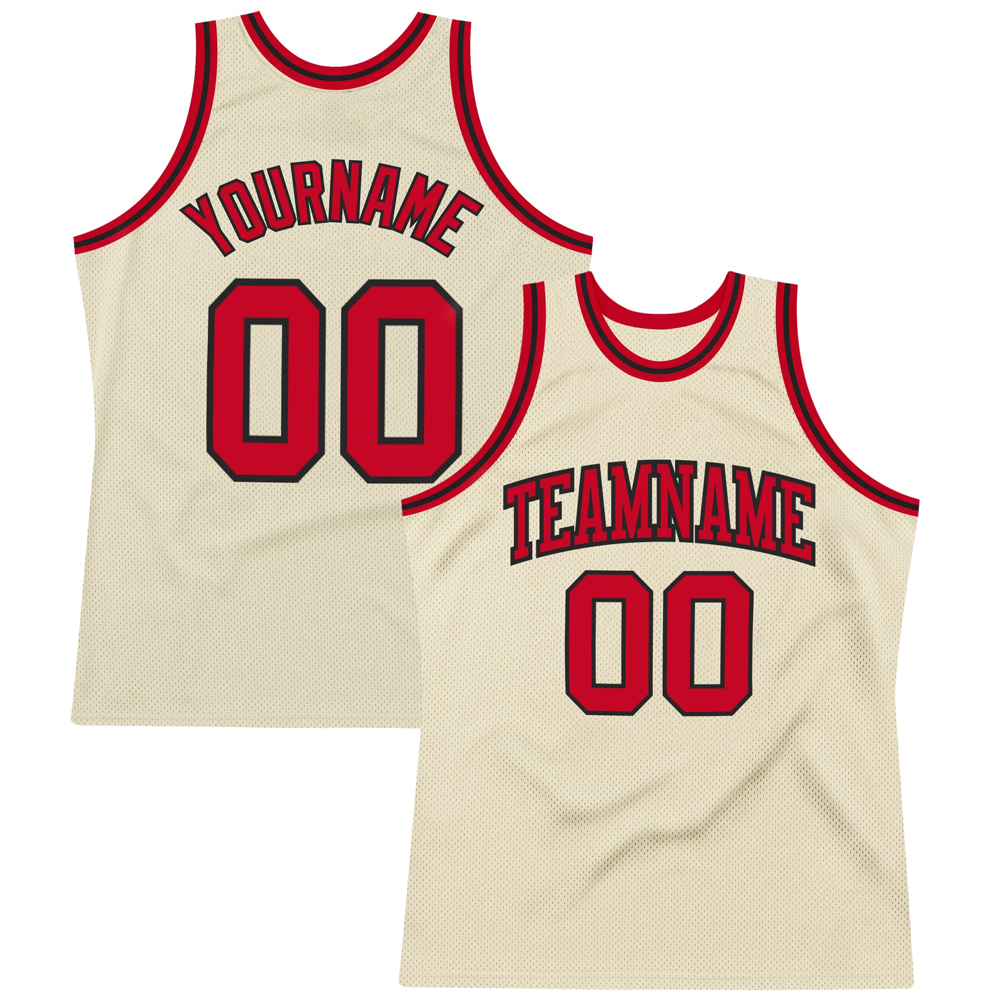 Custom Red Black Basketball Jersey Authentic Throwback Style 5719 Custom Cream Red-Black Authentic Throwback Basketball Jersey