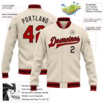 Custom Red Black Bomber Varsity Jacket Full-Snap Letterman Coat Custom Cream Red-Black Bomber Full-Snap Varsity Letterman