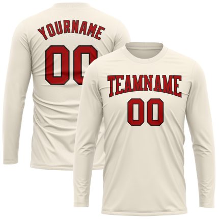 Custom Performance T-Shirt Long Sleeve - Cream Red-Black Design for Men Custom Cream Red-Black Long Sleeve Performance T-Shirt