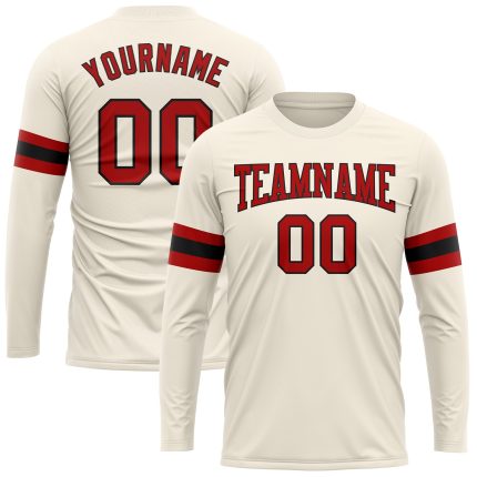 Custom Performance T-Shirt Long Sleeve - Cream Red-Black Design for Men Custom Cream Red-Black Long Sleeve Performance T-Shirt