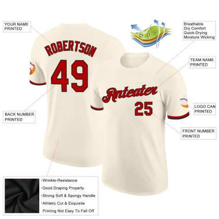 Custom Red-Black Performance T-Shirt, Style 7484, Breathable Fabric, Activewear for Men and Women Custom Cream Red-Black