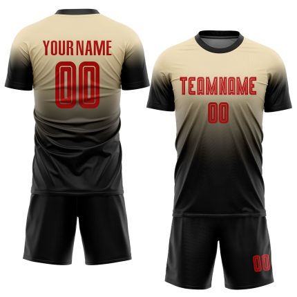 Custom Cream Red Black Soccer Jersey Fade Design Fashion Uniform Custom Cream Red-Black Sublimation Fade Fashion Soccer Uniform