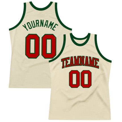Custom Authentic Basketball Jersey | Cream Red-Green Throwback Design Custom Cream Red-Green Authentic Throwback Basketball