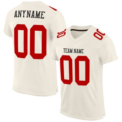 Custom Cream Red Mesh Football Jersey - Authentic Team Apparel Custom Cream Red Mesh Authentic Football Jersey