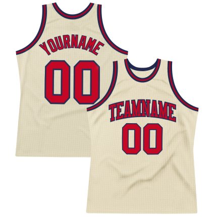 Authentic Throwback Basketball Jersey Custom Cream Red-Navy Design Custom Cream Red-Navy Authentic Throwback Basketball Jersey