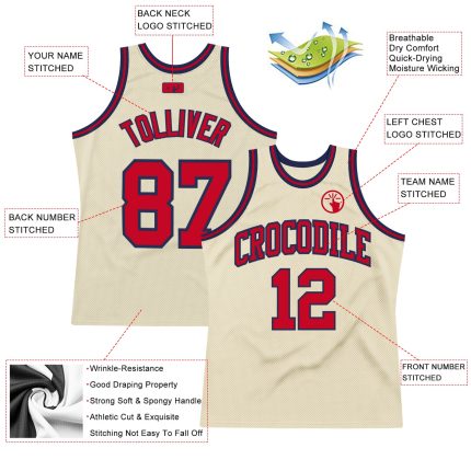Authentic Throwback Basketball Jersey Custom Cream Red-Navy Design Custom Cream Red-Navy Authentic Throwback Basketball Jersey