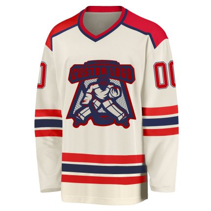 Custom Red-Navy Hockey Jersey | Personalized Cream Team Sportswear Custom Cream Red-Navy Hockey Jersey