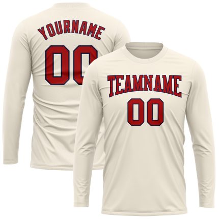 Custom Performance T-Shirt for Men - Long Sleeve Red Navy Cream Design Custom Cream Red-Navy Long Sleeve Performance T-Shirt