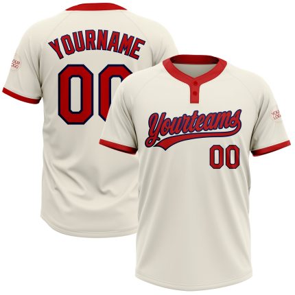 Custom Cream Red Navy Unisex Softball Jersey - Two-Button Design Custom Cream Red-Navy Two-Button Unisex Softball Jersey