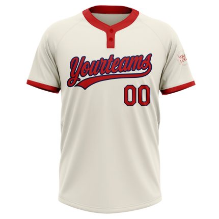 Custom Cream Red Navy Unisex Softball Jersey - Two-Button Design Custom Cream Red-Navy Two-Button Unisex Softball Jersey