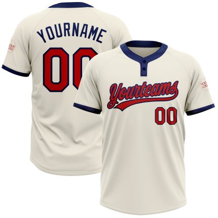 Custom Red-Navy Two-Button Unisex Softball Jersey 9339 - Personalized Softball Apparel Custom Cream Red-Navy Two-Button Unisex