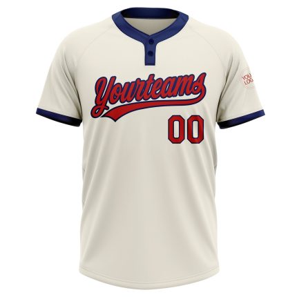 Custom Red-Navy Two-Button Unisex Softball Jersey 9339 - Personalized Softball Apparel Custom Cream Red-Navy Two-Button Unisex