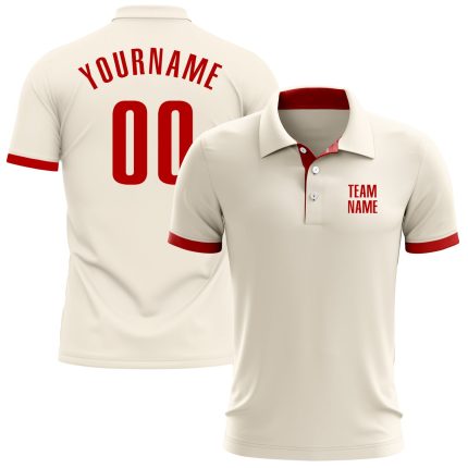 Custom Cream Red Golf Polo Shirt for Performance - Mens Activewear Custom Cream Red Performance Golf Polo Shirt