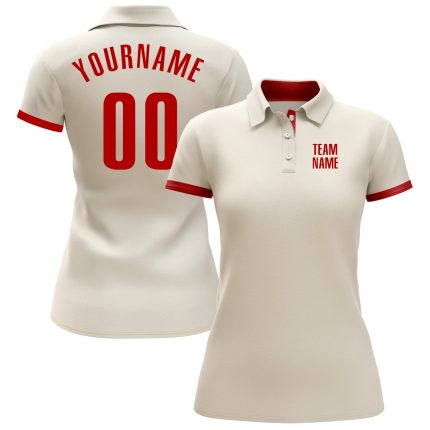 Custom Cream Red Golf Polo Shirt for Performance - Mens Activewear Custom Cream Red Performance Golf Polo Shirt