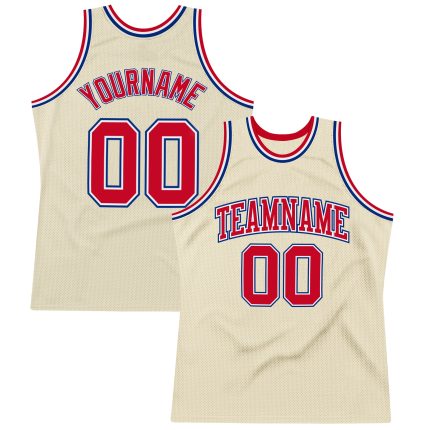 Custom Red-Royal Basketball Jersey | Authentic Throwback Design in Cream Custom Cream Red-Royal Authentic Throwback Basketball