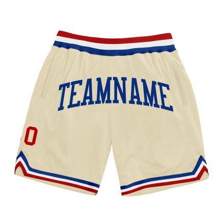 Custom Cream Red-Royal Throwback Basketball Shorts - Authentic Athletic Wear Custom Cream Red-Royal Authentic Throwback Basketball