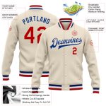 Custom Cream Red Royal Varsity Letterman Bomber Jacket Full-Snap Custom Cream Red-Royal Bomber Full-Snap Varsity Letterman