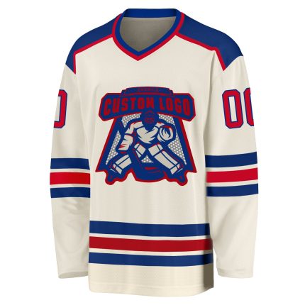Custom Red-Royal Hockey Jersey - Personalized Cream Team Jersey for Fans Custom Cream Red-Royal Hockey Jersey