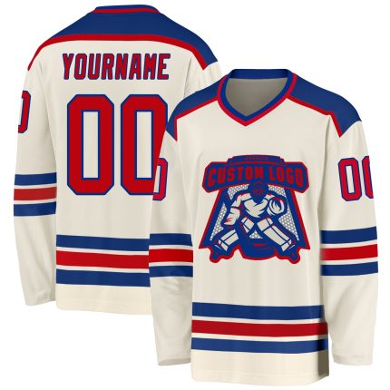 Custom Red-Royal Hockey Jersey - Personalized Cream Team Jersey for Fans Custom Cream Red-Royal Hockey Jersey
