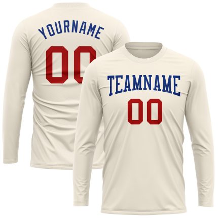 Custom Performance T-Shirt Cream Red-Royal Long Sleeve for Men and Women Custom Cream Red-Royal Long Sleeve Performance T-Shirt