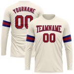 Custom Performance T-Shirt in Cream Red-Royal, Long Sleeve Style 6991 Custom Cream Red-Royal Long Sleeve Performance T-Shirt