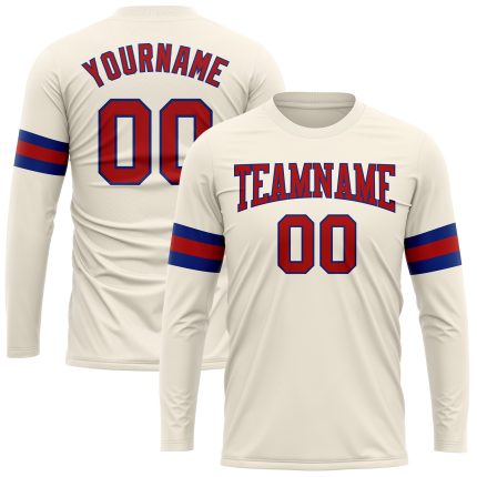 Custom Performance T-Shirt in Cream Red-Royal, Long Sleeve Style 6991 Custom Cream Red-Royal Long Sleeve Performance T-Shirt