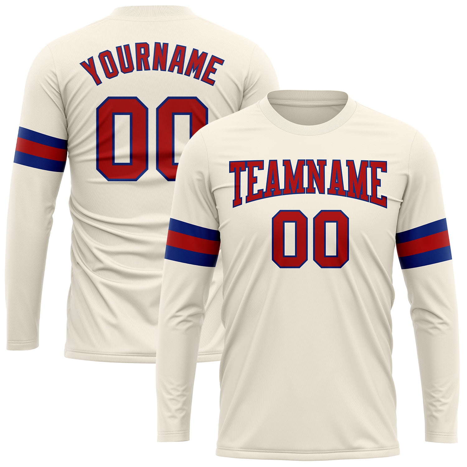 Custom Performance T-Shirt in Cream Red-Royal, Long Sleeve Style 6991 Custom Cream Red-Royal Long Sleeve Performance T-Shirt