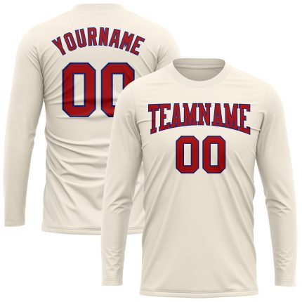 Custom Performance T-Shirt in Cream Red-Royal, Long Sleeve Style 6991 Custom Cream Red-Royal Long Sleeve Performance T-Shirt