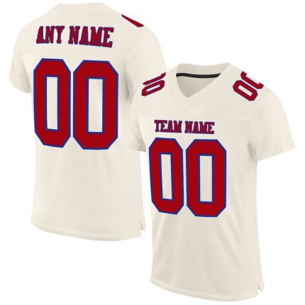 Custom Red Royal Football Jersey - Authentic Mesh Sports Apparel Custom Cream Red-Royal Mesh Authentic Football Jersey