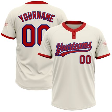 Custom Red-Royal Softball Jersey Unisex Two-Button Cream Design Custom Cream Red-Royal Two-Button Unisex Softball Jersey